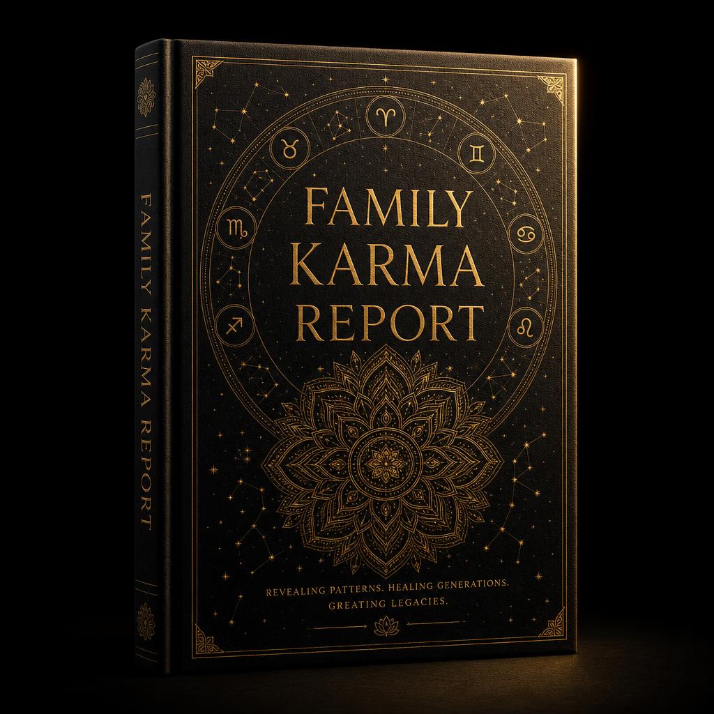 Premium gold-embossed Family Karma Report cover
